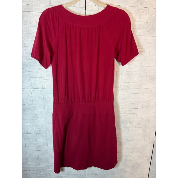 Ann Taylor loft women’s shirt dress drop waist deep red button collar travel - Picture 2 of 11